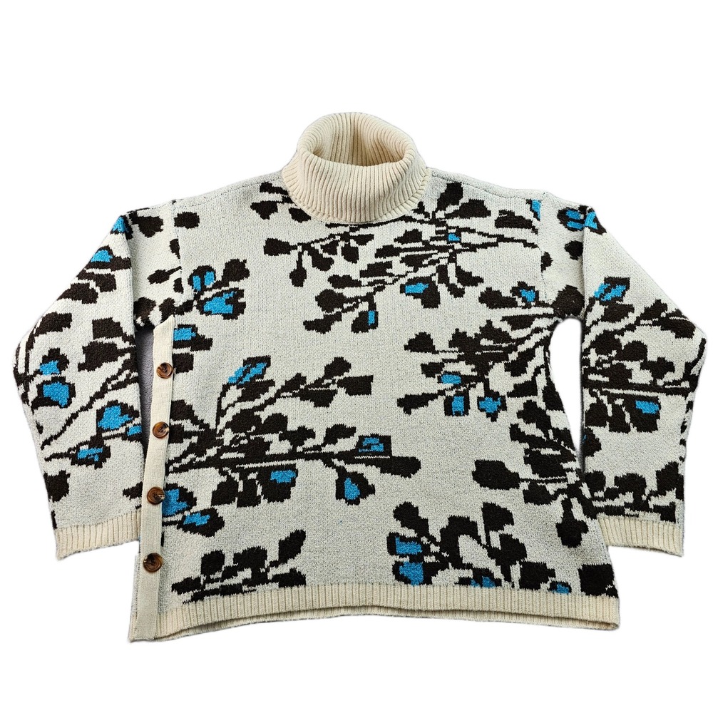 St. John's Bay‎ Turtleneck Sweater Womens PL Cream Floral Side Button Pullover